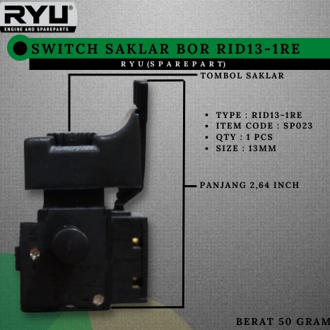 Switch Saklar Bor Bolak Balik RID13-1RE Ryu dan Saklar Bor Bolak Balik RDR10-3 Ryu Original / Saklar