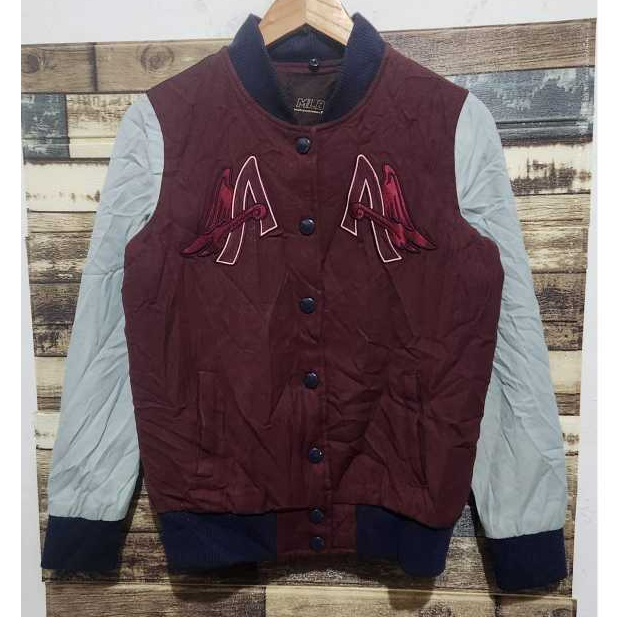 MLB Anaheim Angels Varsity Hoodie Jacket Maroon Navy ( Size S )