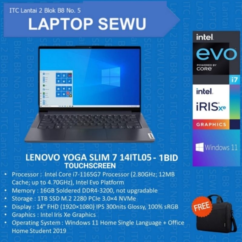 LENOVO YOGA SLIM 7 14ITL05 I7-1165G7 EVO TOUCHSCREEN  16GB SSD 1TB IRIS XE W11 BARU