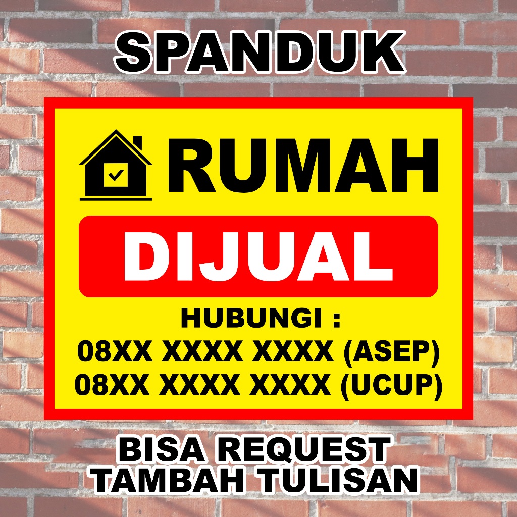 SPANDUK UK.80 X 60 RUMAH DIJUAL/DIKONTRAKAN/DISEWAKAN - BAHAN FLEXY TEBAL