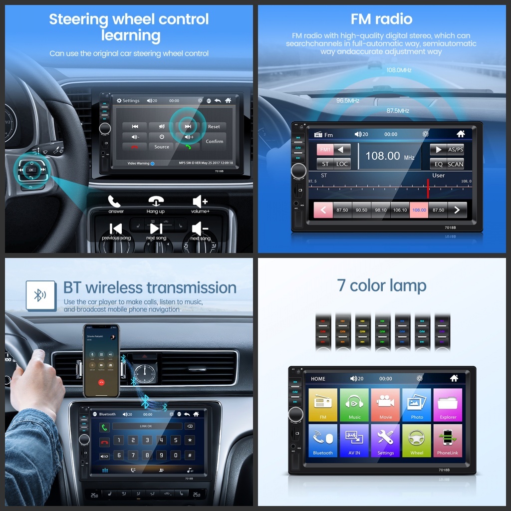 tipe mobil ORI Head Unit 7 inch Universal 2Din Car RadioHD IOS / Android Mirrorlink Mobil MP5 Multim