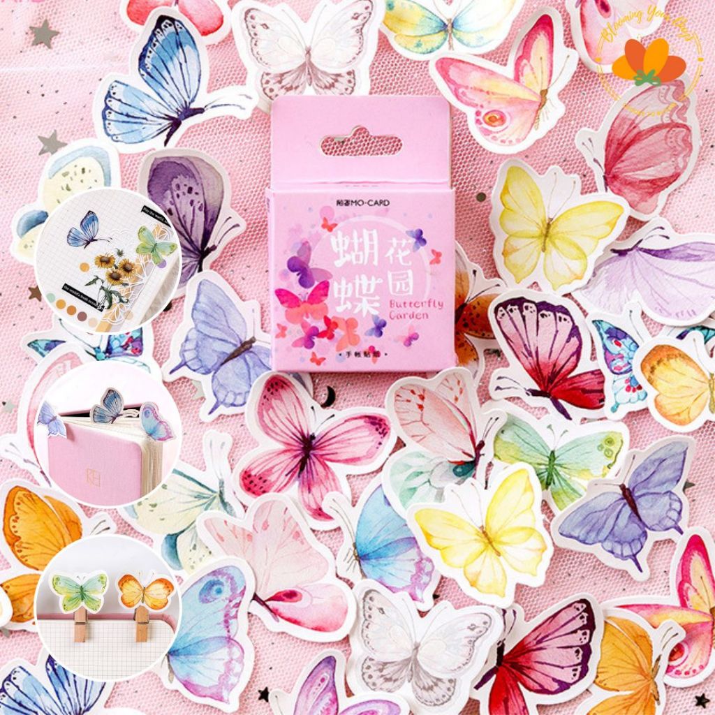 

46Pcs BUTTERFLY Deco Sticker Stiker kupu kupu pastel DIY Scrapbook Stiker Lucu Kotak