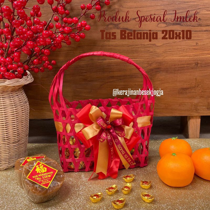 

SERIES IMLEK | TAS HAMPERS MURAH | TAS BELANJA 20X10 WARNA PITA | tas kue kering tas makanan bingkisan tas anyaman tas jogja tas bambu