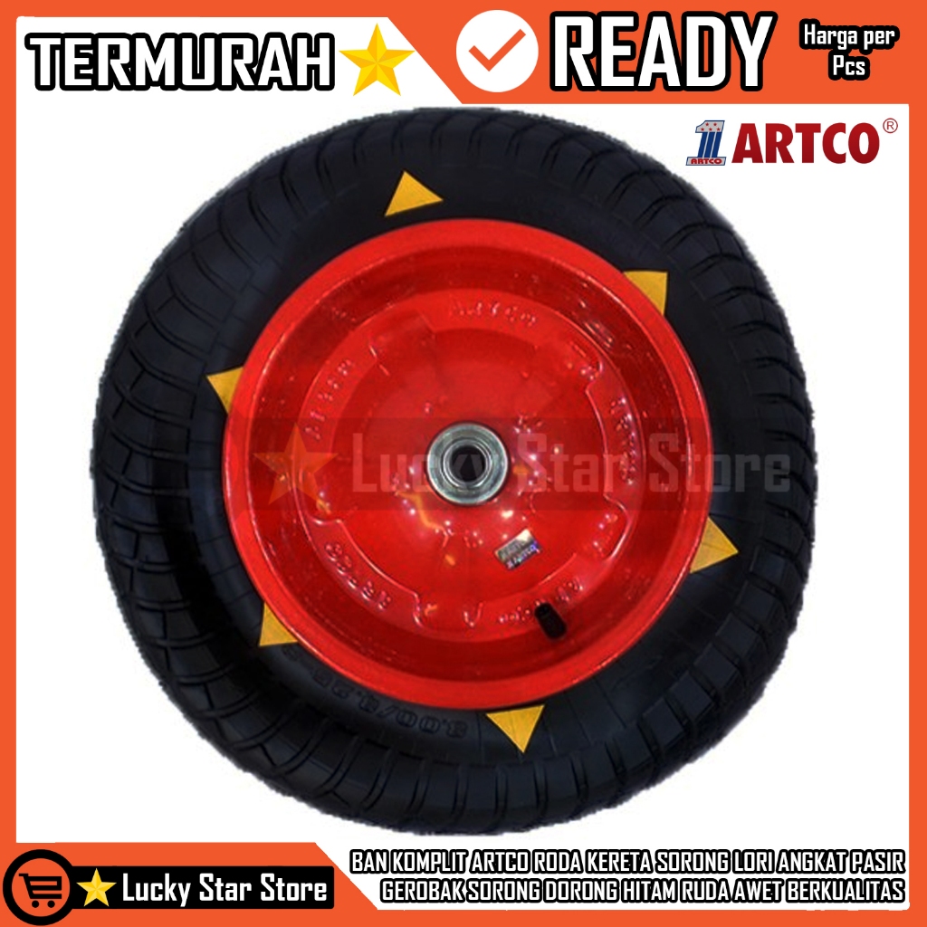 BAN KOMPLIT ARTCO GEROBAK KERETA PASIR SORONG DORONG RODA REFILL GROBAK LORI KARET ROLI POMPA ANGIN 