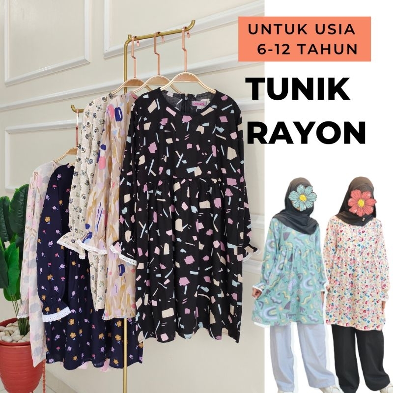 Tunik Anak Rayon usia 6-12 tahun Atasan Anak Perempuan Baju Anak Perempuan