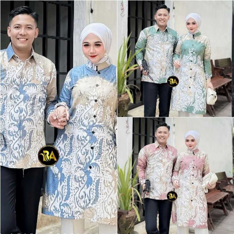 Batik Tunik Couple Modern Set Pakaian Couple Kemeja Batik Pria Premium Baju Batik Couple