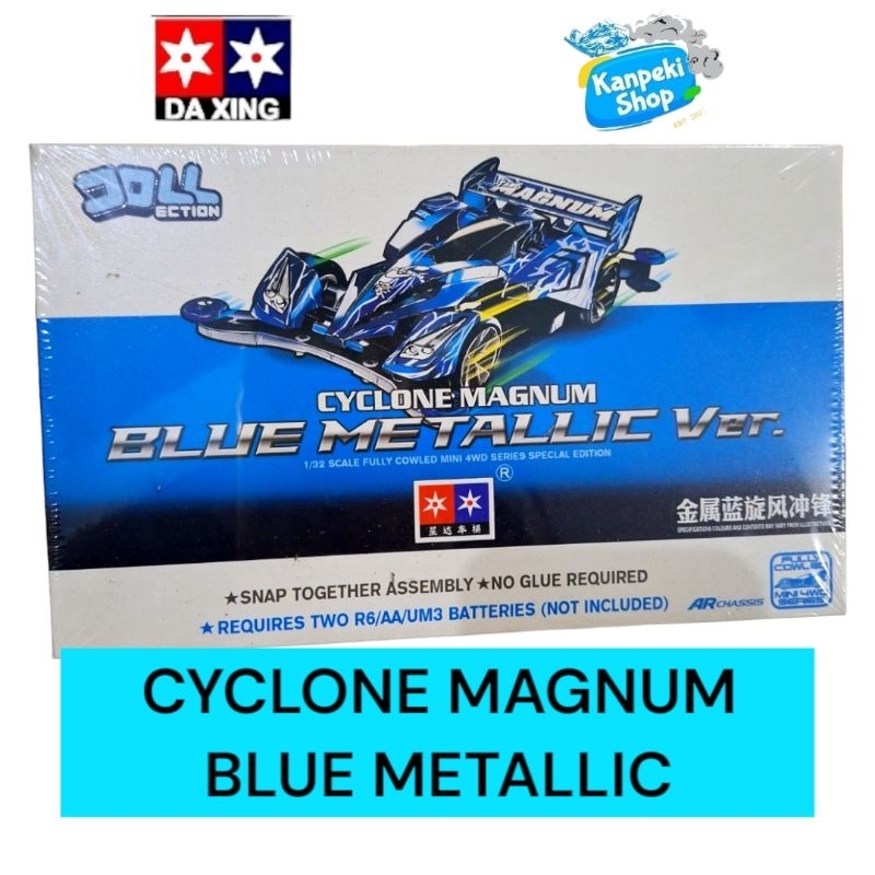 Mini 4wd Merk Daxing Cyclone Magnum Blue Metallic AR Chassis