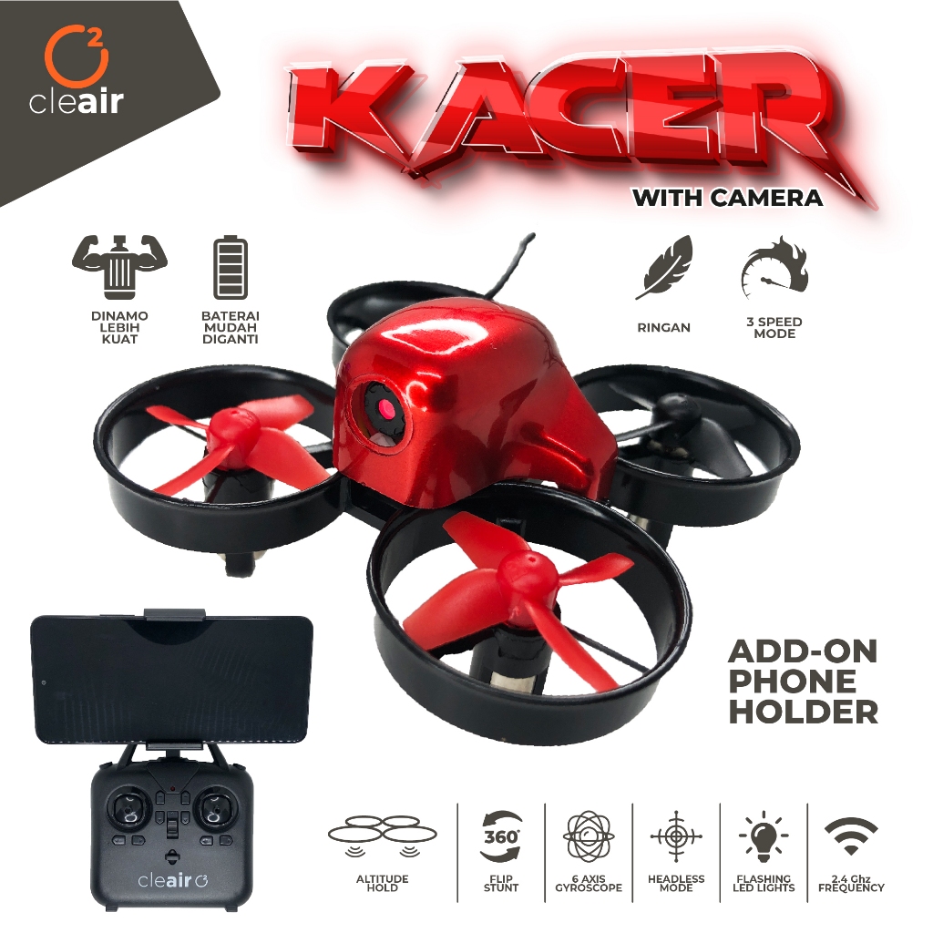 Foto CleAir O2 - Drone Mini Kacer Ready to Fly 3D stunt Quadcopter Headless/Altitude Hold Steady Hovering Drone Full sets with baterry/charging cable