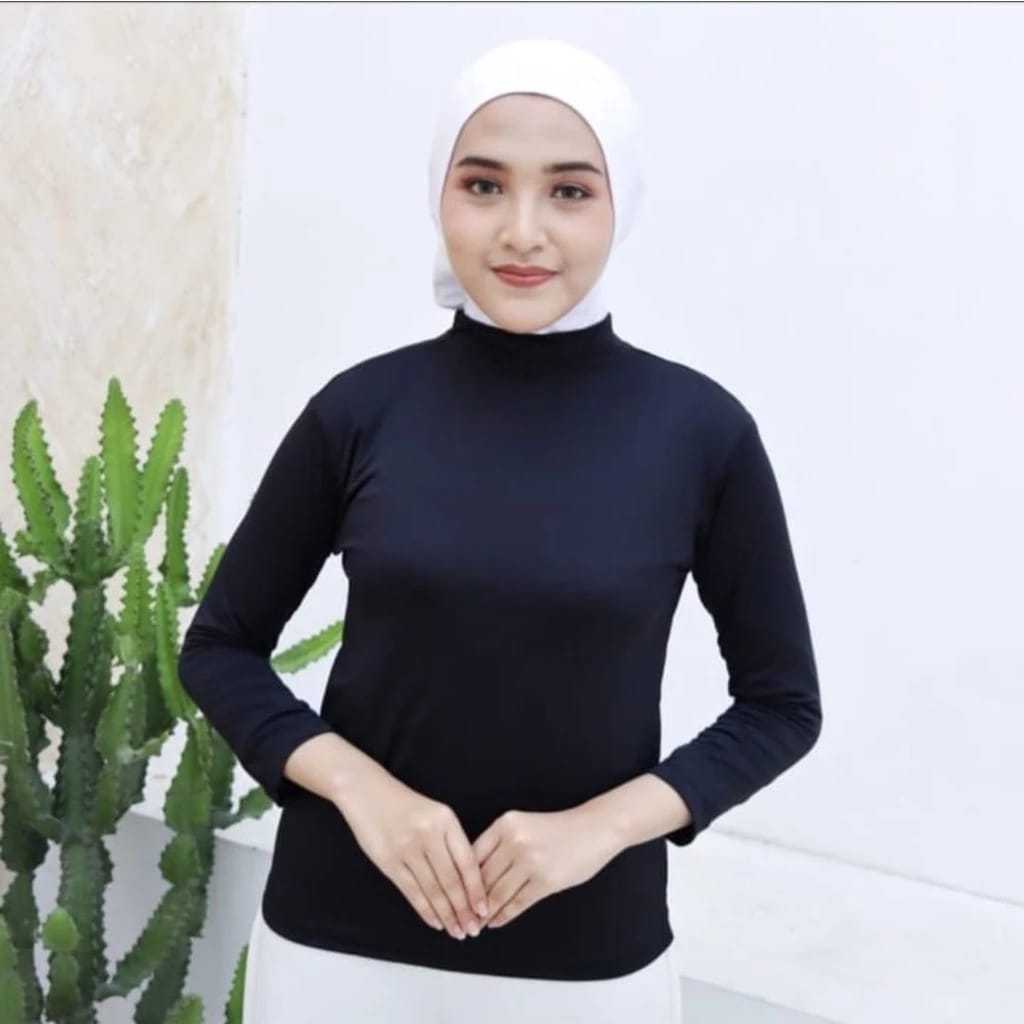 5 PCS KAOS DALAMAN MANGSET LENGAN PANJANG WANITA POLOS HITAM PUTIH MANGSET KOAS SALUR HITAM PUTIH SA