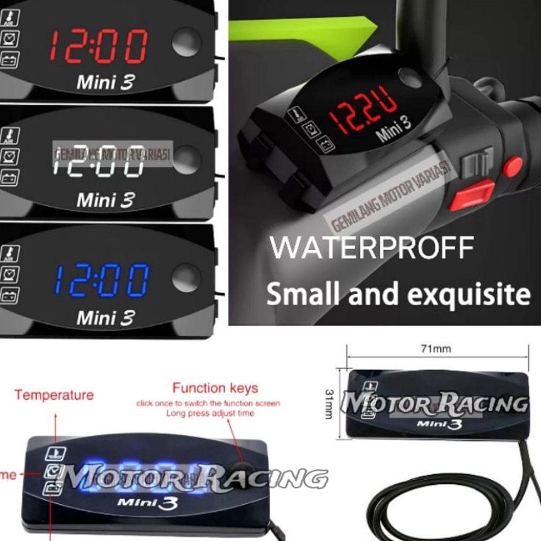 Hvc Voltmeter 3 in 1 waterproof universal variasi Voltmeter 2in1 Voltmeter aki Waterproof