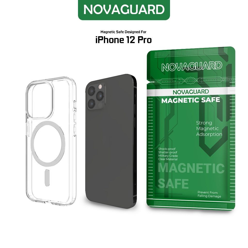 NovaGuard Magnetic Case for iPhone 12 Pro Clear Hybrid Bumper Casing Magnetik Support Wireless Charg