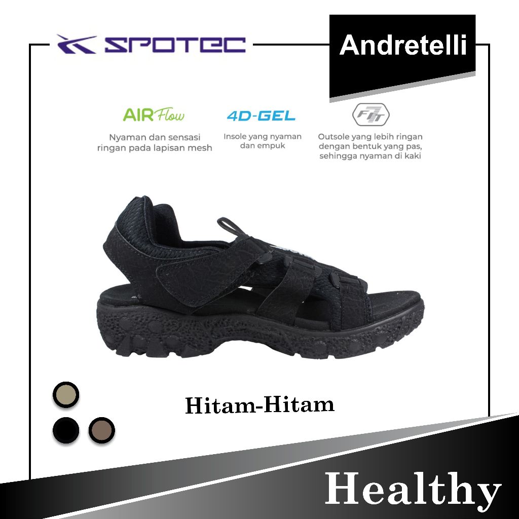 SPOTEC HEALTHY Sandal Hiking HITAM/HITAM