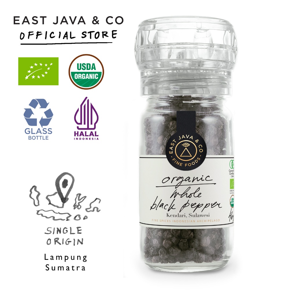 

East Java & Co Organic Whole Black Pepper Mill - 46g (Lada Hitam Utuh Organik)