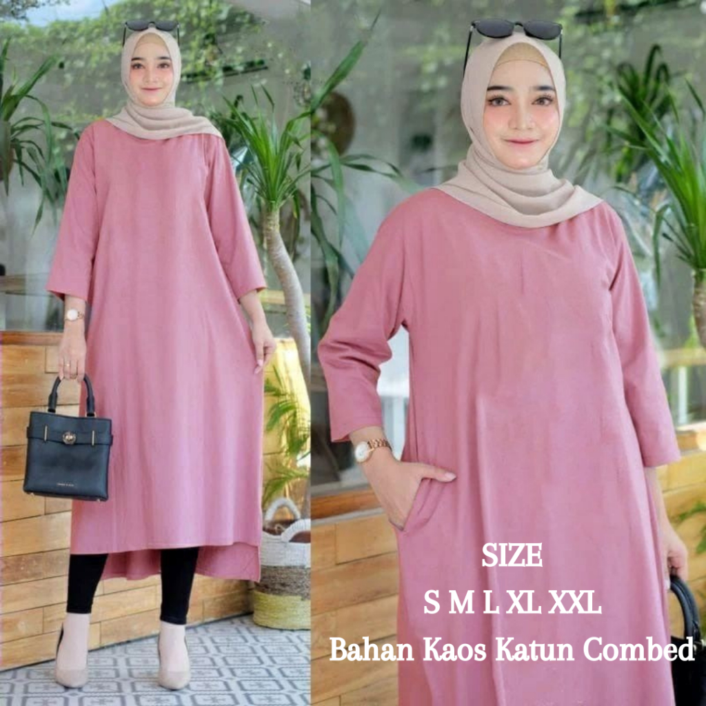 Baju Midi Dress Basic Midi Dress BO Kaos Katun Combed 24s S M L XL XXL Baju Gamis Kaos Polos Wanita 