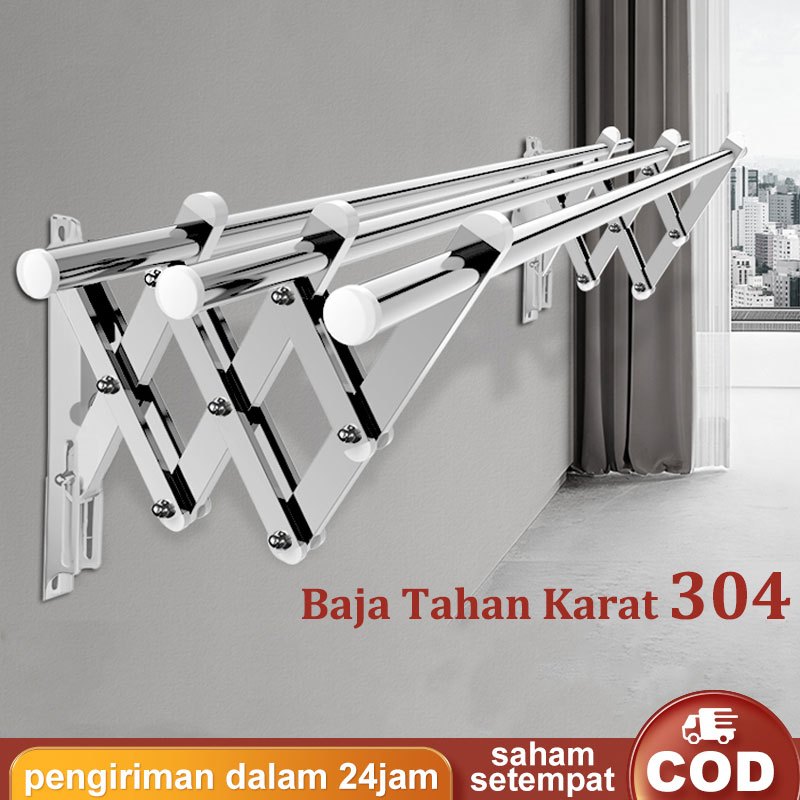 GARANSI (COD) STAINLESS STEEL JEMURAN DINDING LIPAT/JEMURAN BAJU PAKAIAN DINDING JEMURAN HANDUK