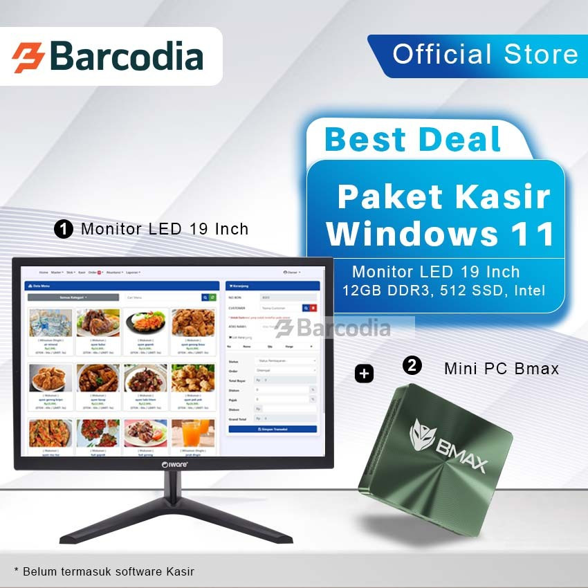 BARCODIA Paket Mini Pc Bmax + Led 19 inch Windows 11