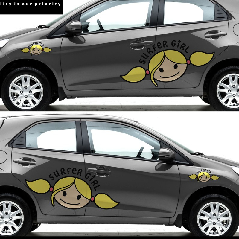 CUTTING STICKER MOBIL SURFER GIRL STIKER MOBIL AYLA BRIO AGYA JAZZ YARIZ DLL KEREN LUCU