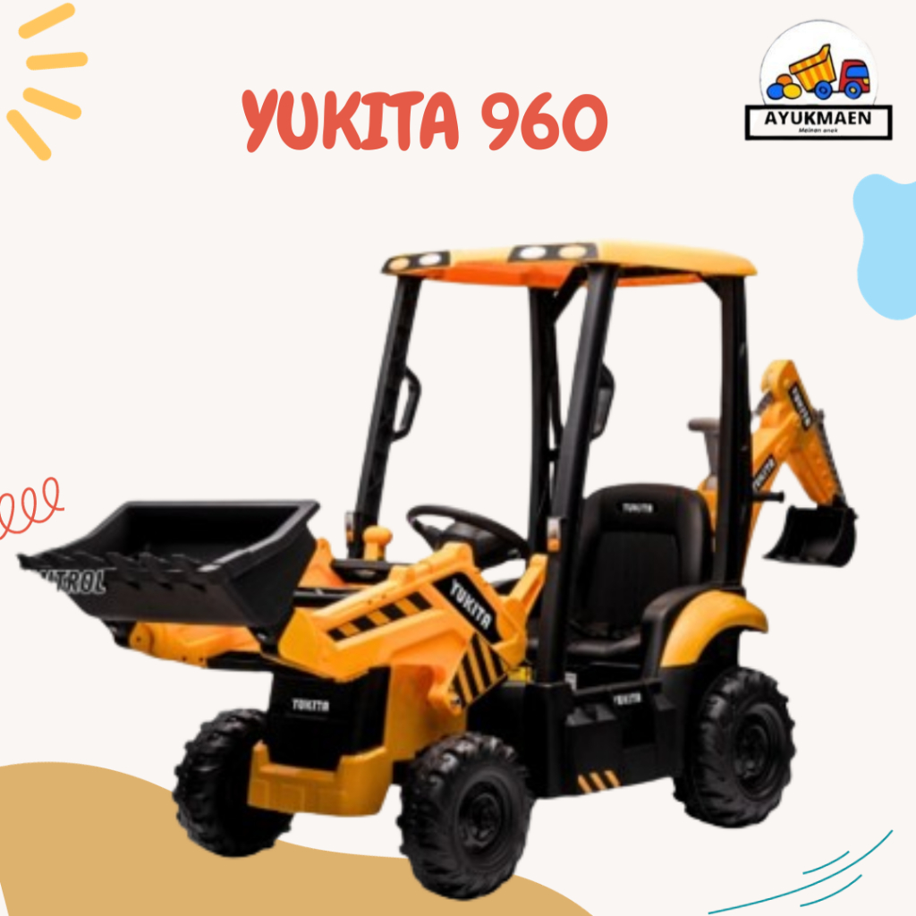 Maenan Anak Truk Garpu Mobil Aki Yukita 960 Forklift BULDOZER 12V -KUNING