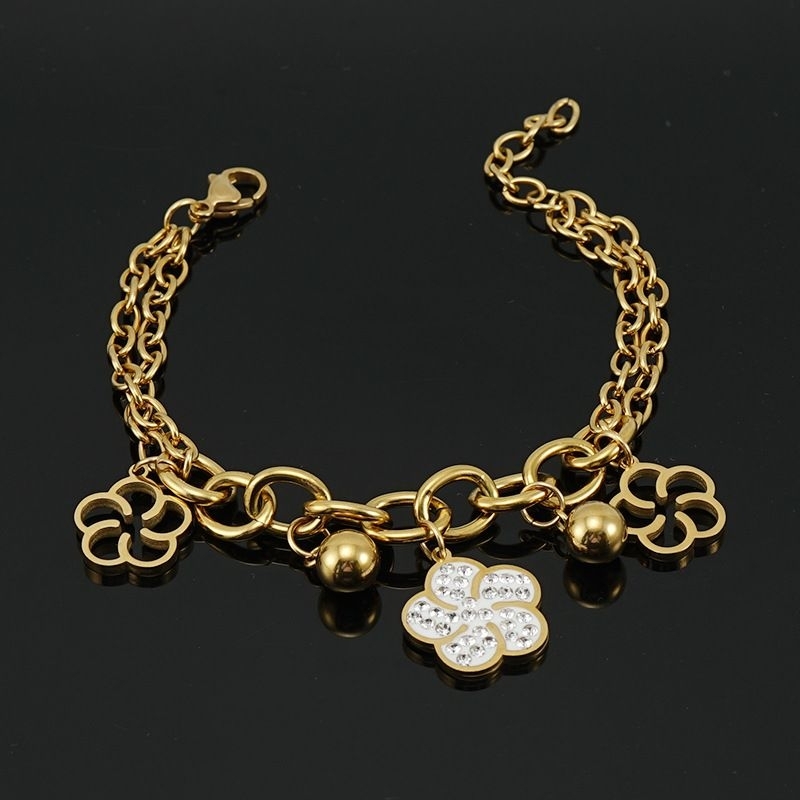 Clafel & Co - FIOREN Gelang Tangan Wanita Titanium Asli Lapis Emas 18K Gold Zircon Rantai Bracelet