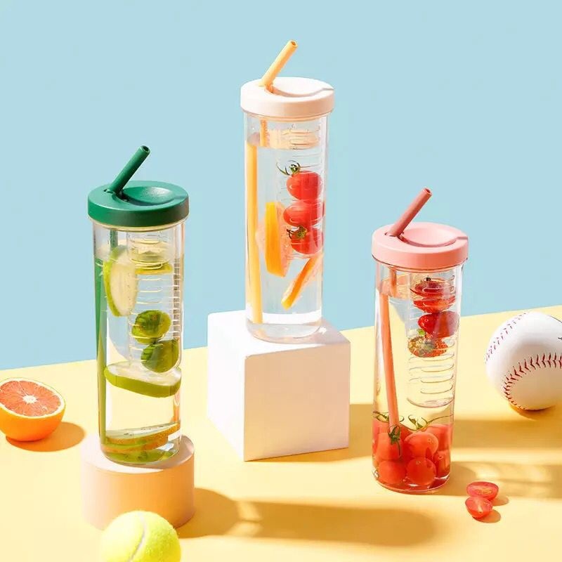 BOTOL MINUM INFUSED BUAH TRANSPARAN SEDOTAN LIPAT BOTOL MINUM INFUSED WATER FRUIT TUMBLER