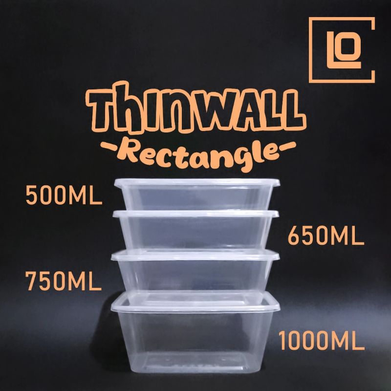 Thinwall Rectangle 500ML / 650ML / 750ML / 1000ML (Food Container Persegi Panjang) Kotak Makanan Mer