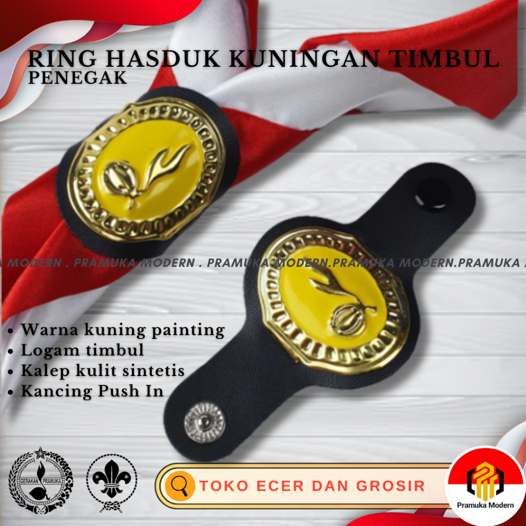 Ring hasduk penegak kuningan timbul / ring hasduk pramuka penegak kalep kancing