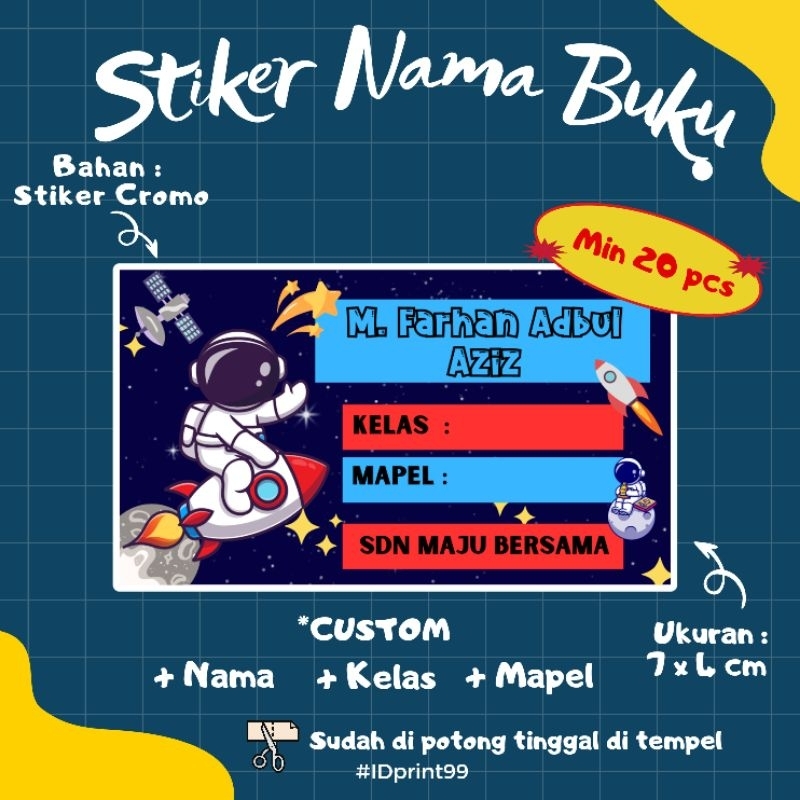 

Stiker Label Custom Nama Buku Sekolah | Name tag Buku 1 bks isi 20pcs