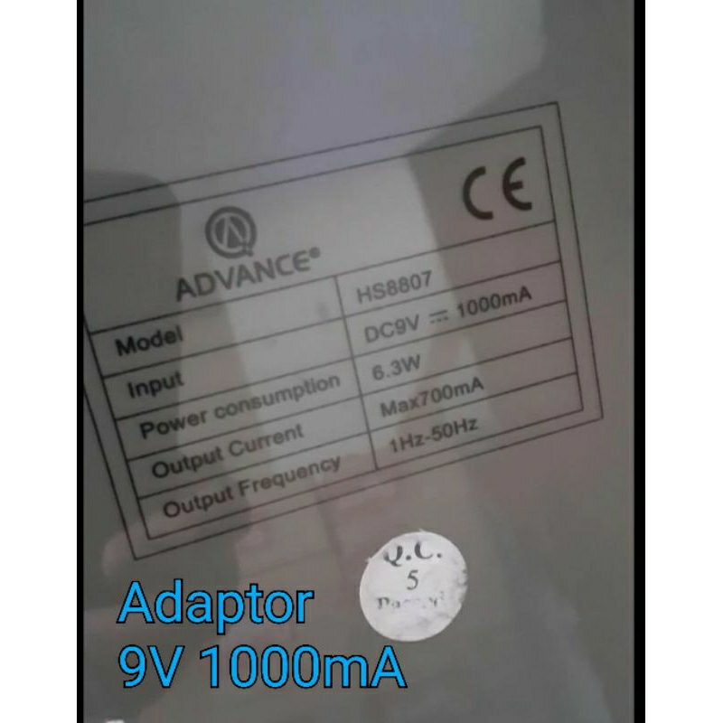 Charger Adaptor 9V 1000mA advance sumo slimming HS8807 alat pijat pijet