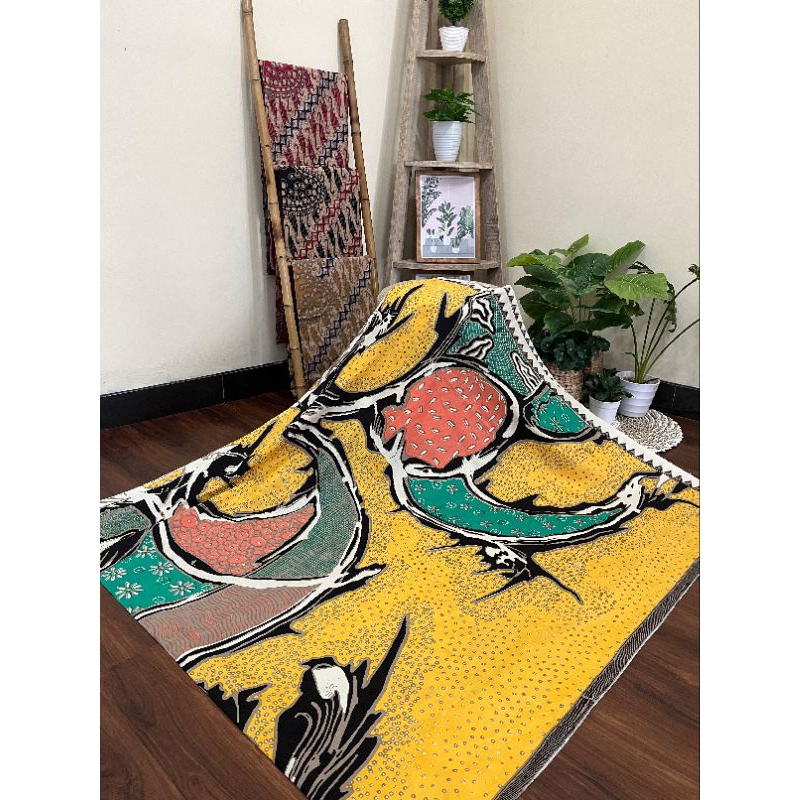 Kain Batik Solo Katun printing motif abstrak kuning
