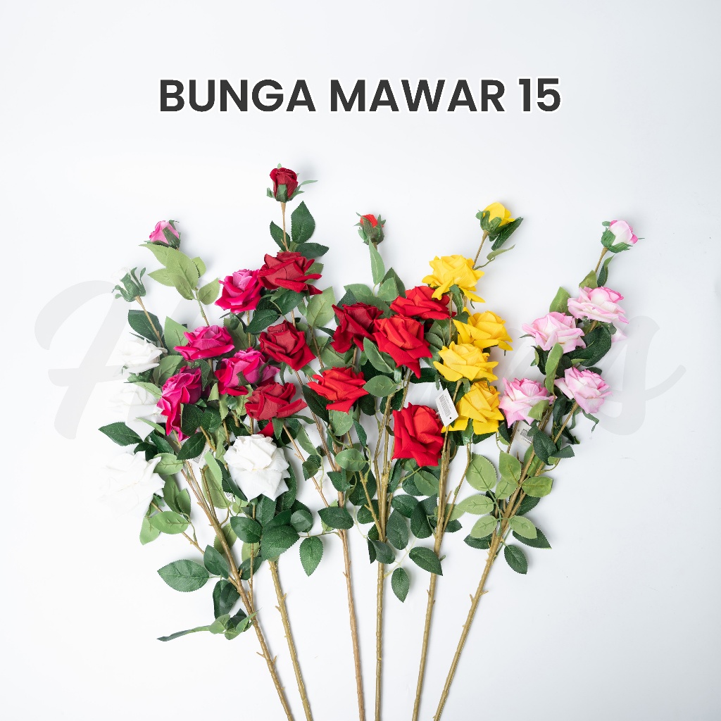 Bunga Mawar Latex Premium / Bunga Mawar Artificial / Bunga Mawar Palsu Plastik / Bunga Mawar 15