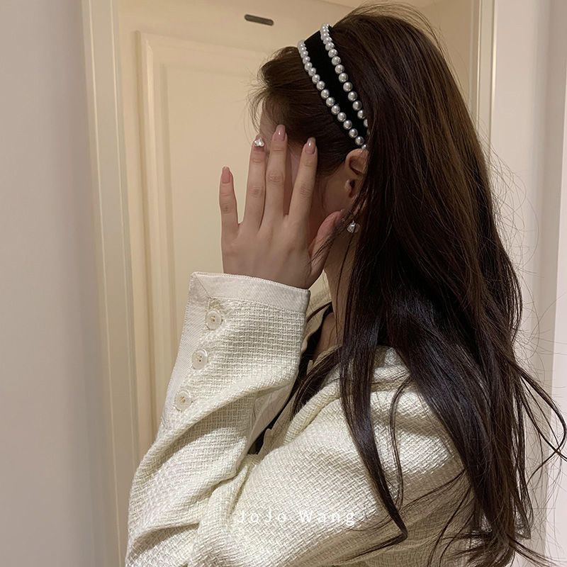 Caliloops Bando Bandana Mutiara Velvet Wanita Dewasa Korea Molteni