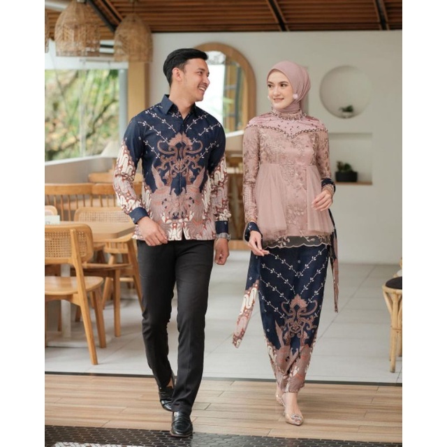 Kebaya Couple Ameera Modern | Kebaya Wisuda Big Size Tunangan Lamaran Baju Kondangan Batik Brukat | 