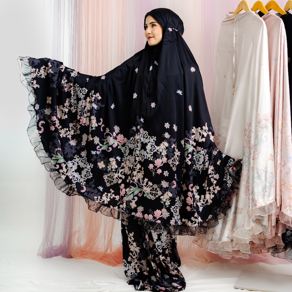VESELKA Adelia Series Mukena Dewasa Travel 2 in 1 Motif Printing Zipper Resleting Sajadah Mahar Pern