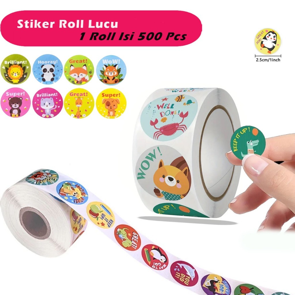 

ideku - Isi 500 PCS Stiker Reward Bulat 1 Roll Label Sticker Motivasi Anak Kid - Stiker Kertas Roll Isi 500