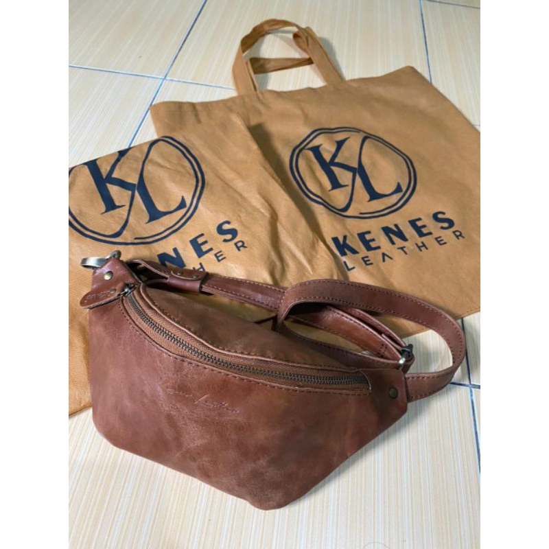 Murah Tas Pria Sling Bag Asli merk Kenes Leather