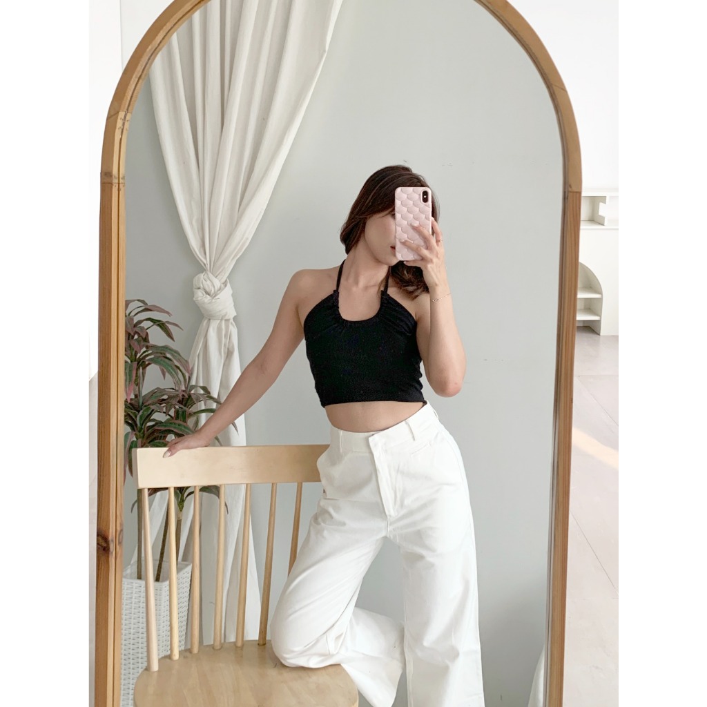 Korean Knit Crop Tank Top Pendek Halter Tanktop Korea Rajut Baju Atasan Wanita B1830