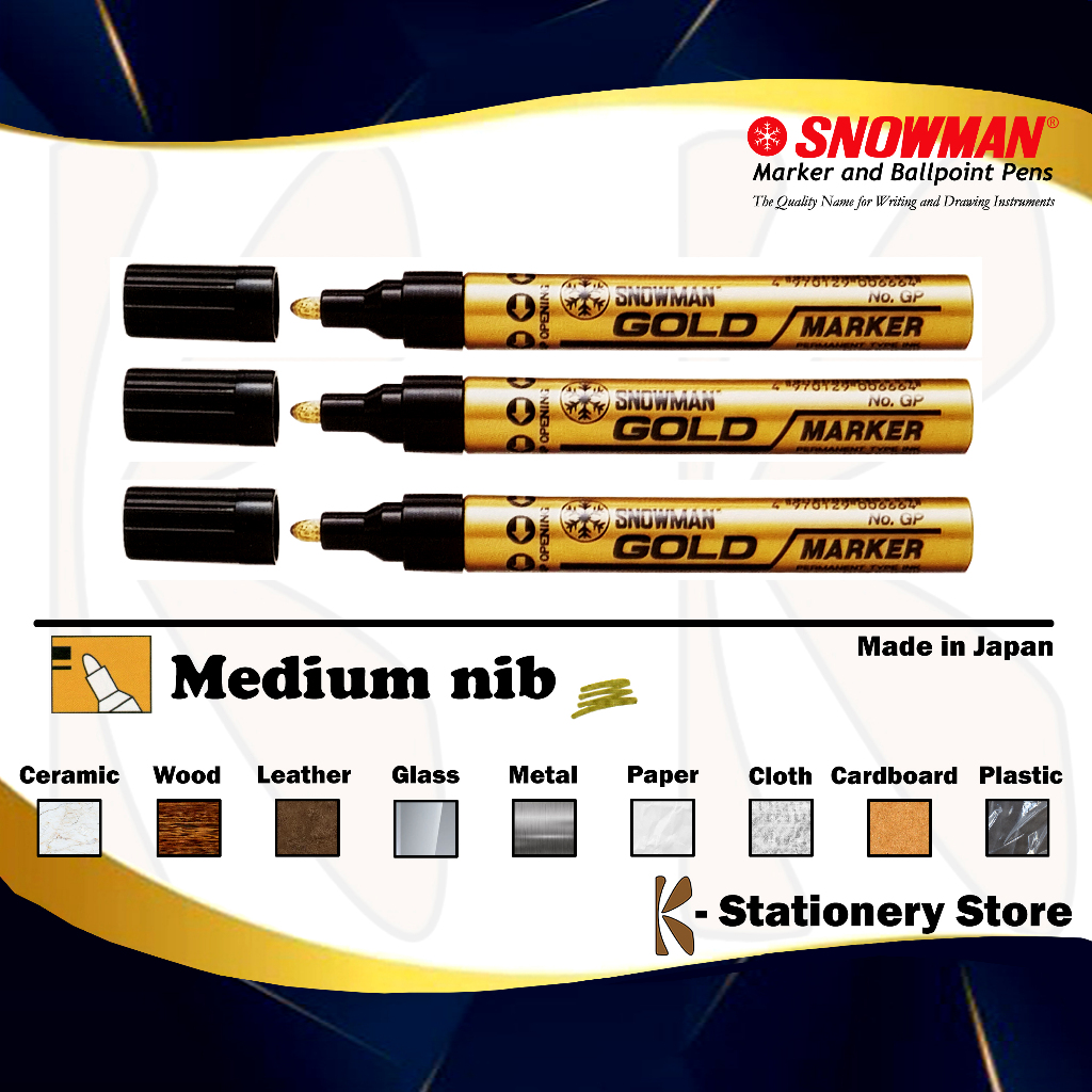 

Spidol Cat Permanent GOLD / EMAS – Original Snowman Paint Marker – MEDIUM (GP) – untuk Logam, Kayu, Kaca, Plastik, Kulit, Karet, Keramik, Kain, Kertas, dll.