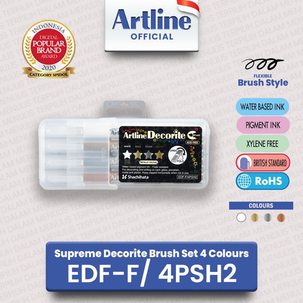 

ARTLINE Spidol Supreme Decorite Brush Marker Pen Kuas Sketsa Lettering Calligraphy SET 4 Warna EDF-F/4PSH2