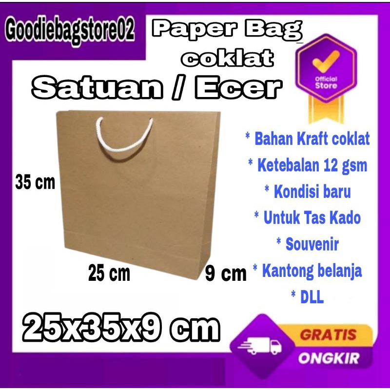 

Grosir/Ecer Paper Bag Polos Coklat Ukuran 25x35x9 cm