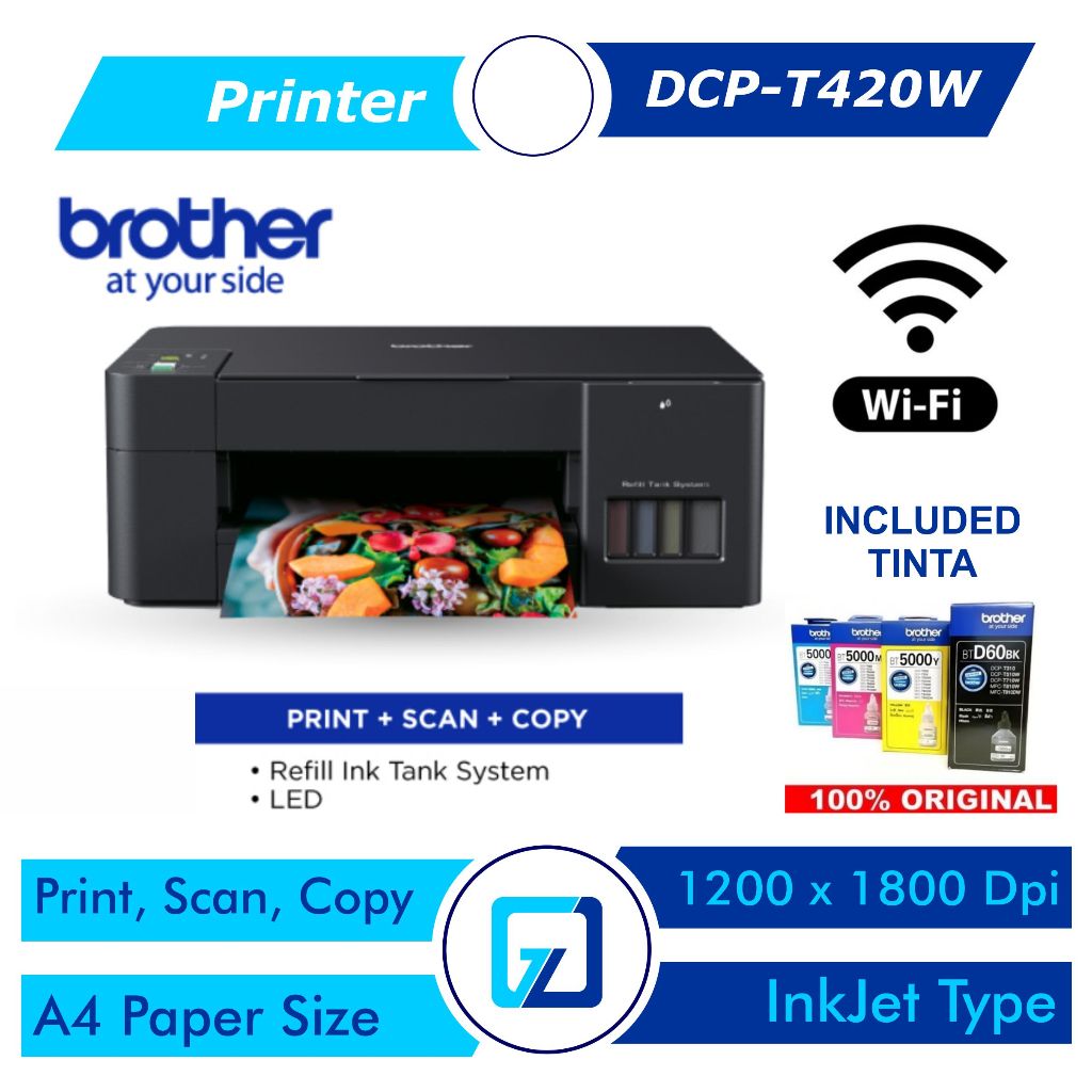 Printer Brother DCP-T420W / 420W / T420 Garansi Resmi All in One (Print, Scan, Copy) Wifi + Tinta Or