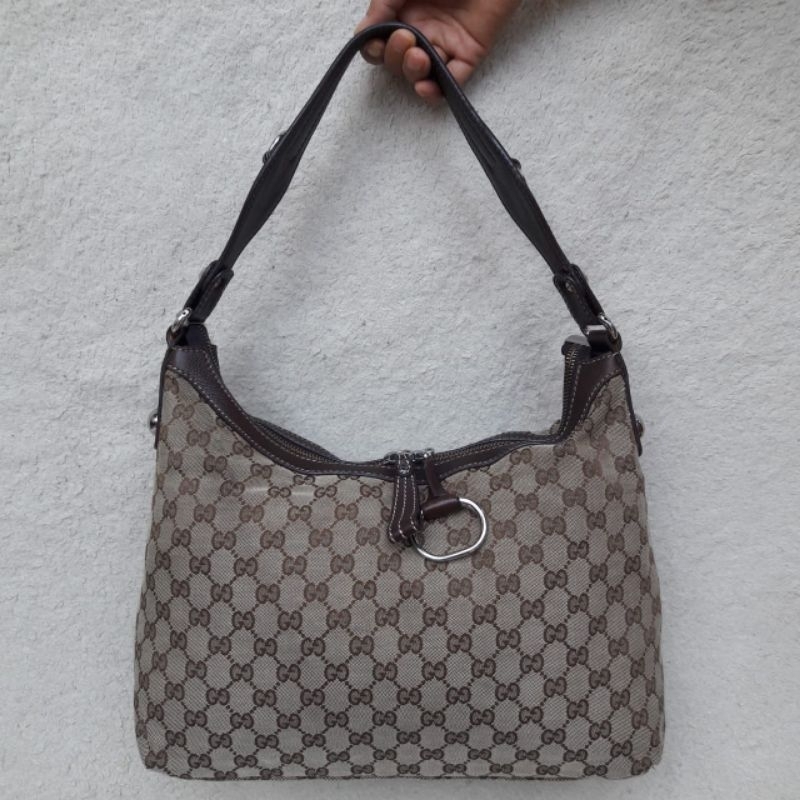 Tas Wanita Hobo Bag Kanvas Mix Kulit Asli