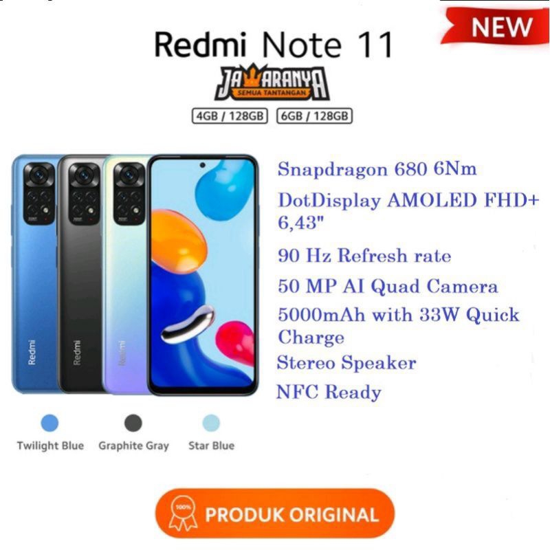 Redmi Note 11 4/128gb - Snapdragon 695 Garansi Resmi