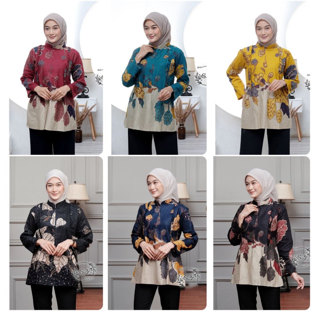 New BajuBatikWanita Modern BlusBatikVariasiRampel KatunPremium Motif Model Terbaru2024 Murah Berkual