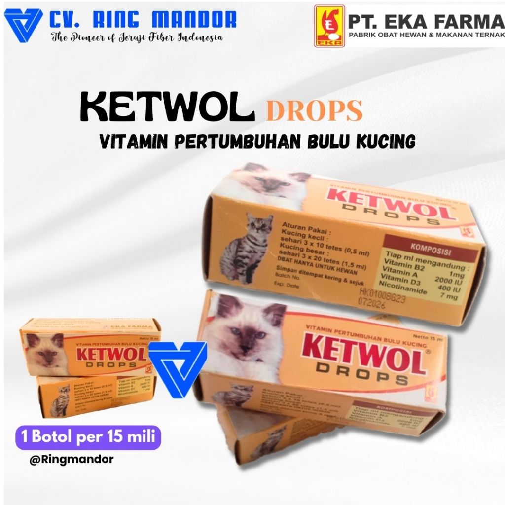 KETWOL DROP EKA FARMA 15ml  obat vitamin pertumbuhan bulu kucing / cat / hewan / pet / eka farma