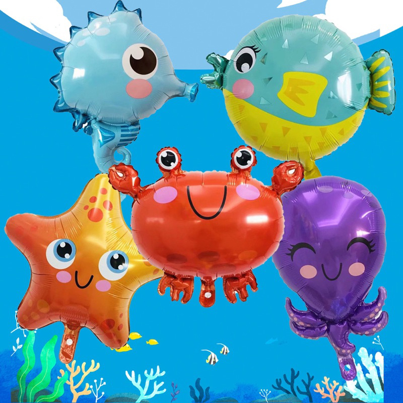 Balon foil hewan laut jumbo pufferfish kepiting crab bintang laut starfish kudalaut seahorse / ballo