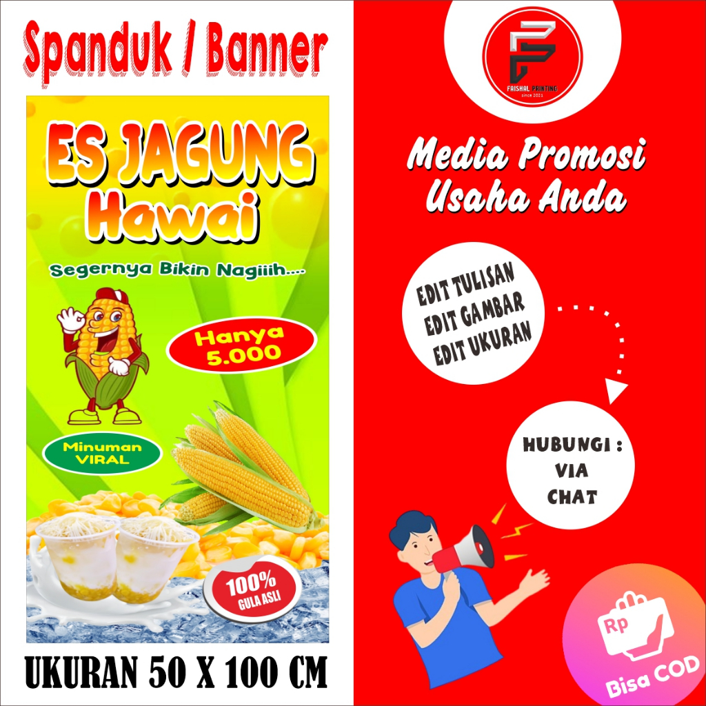 Spanduk Es jagung / Banner Es Jagung Hawai / Spanduk Ukuran 50 x 100 cm