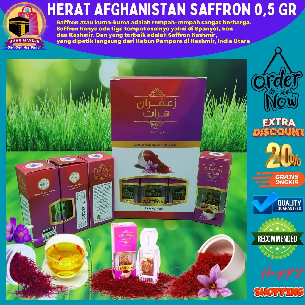 

Herat Putik Bunga Saffron Safron Sapron Afghanistan Original 100% Asli dan bpom Extra Super Premium Grade A 0.5 Gr