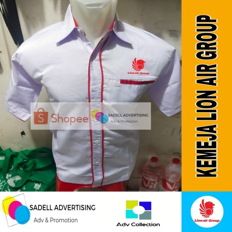 Kemeja Lion Air Seragam Lion Air Group Putih List Merah Pendek Pria Terbaru