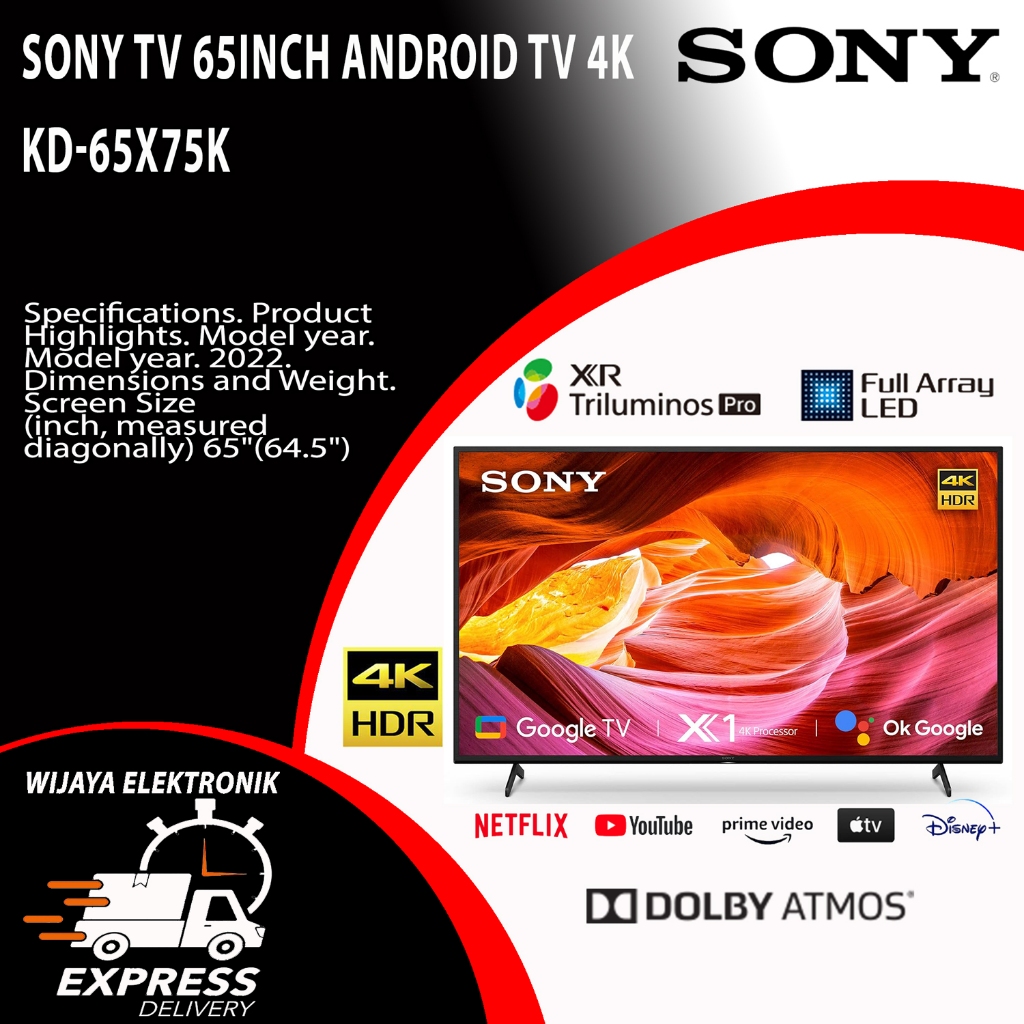 LED SONY 65 INCH ANDROID TV 4K 65X75K NEW 2022