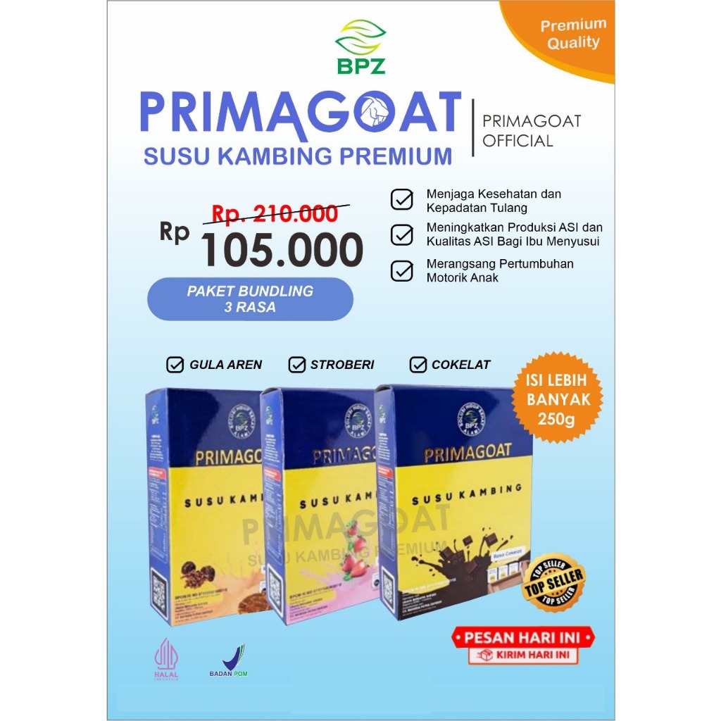 

Susu kambing Etawa Asli Atasi Nyeri Sendi, Asam Urat dan Kesehatan Pernafasan Paket 3 Box Primagoat Bebas Pilih Rasa Original, Cokelat, Stroberi, Gula Aren